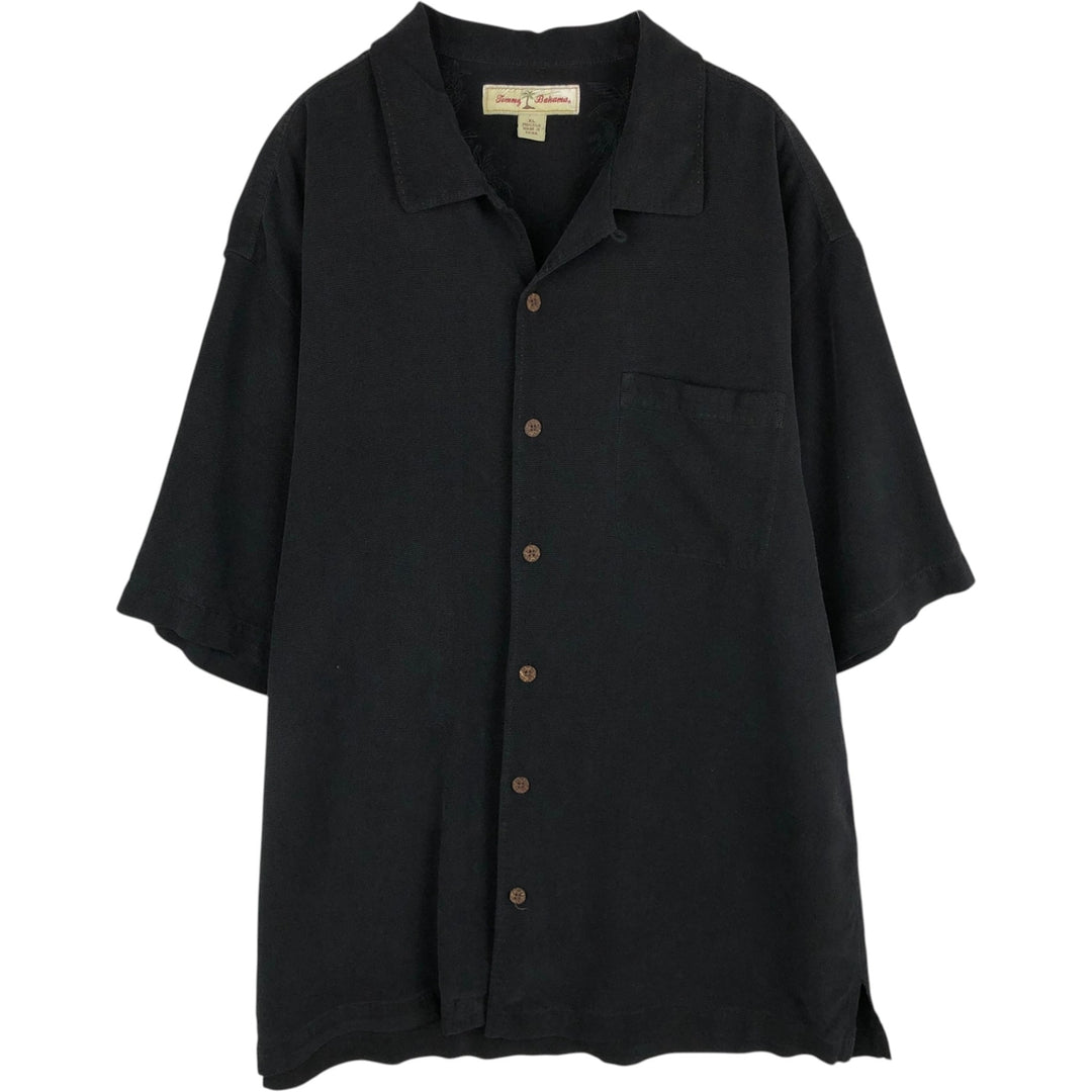 Tommy Bahama short sleeve open collar silk shirt, box shirt, men's XL size silk black type Vintage Second Hand