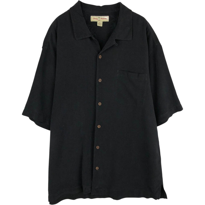 Tommy Bahama short sleeve open collar silk shirt, box shirt, men's XL size silk black type Vintage Second Hand