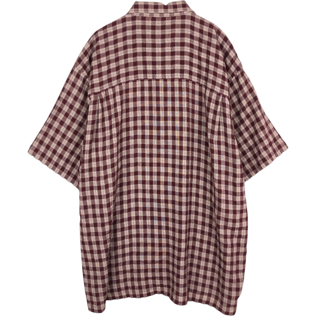 CROFT and BARROW Check Pattern Short-Sleeve Open Collar Rayon Shirt, Boxy Fit, Men's Size L Rayon wine-red Vintage Second Hand