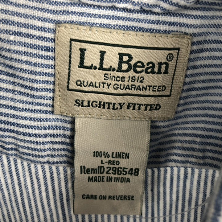 90s-00'S LLBean SLIGHTLY FITTED Stripe Pattern Short-Sleeve Linen Shirt, Men's Size L (approx.) linen blue type Vintage Second Hand