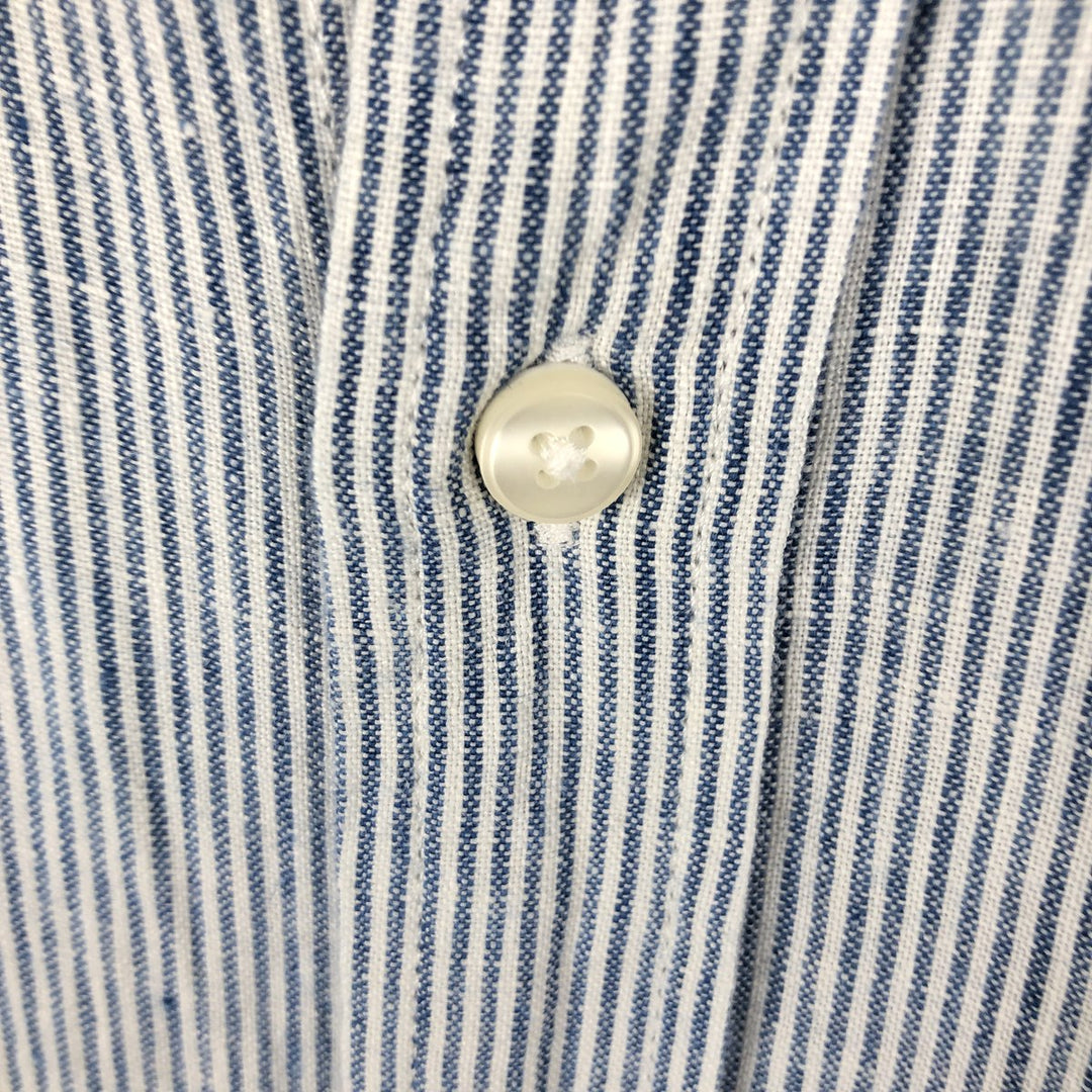 90s-00'S LLBean SLIGHTLY FITTED Stripe Pattern Short-Sleeve Linen Shirt, Men's Size L (approx.) linen blue type Vintage Second Hand