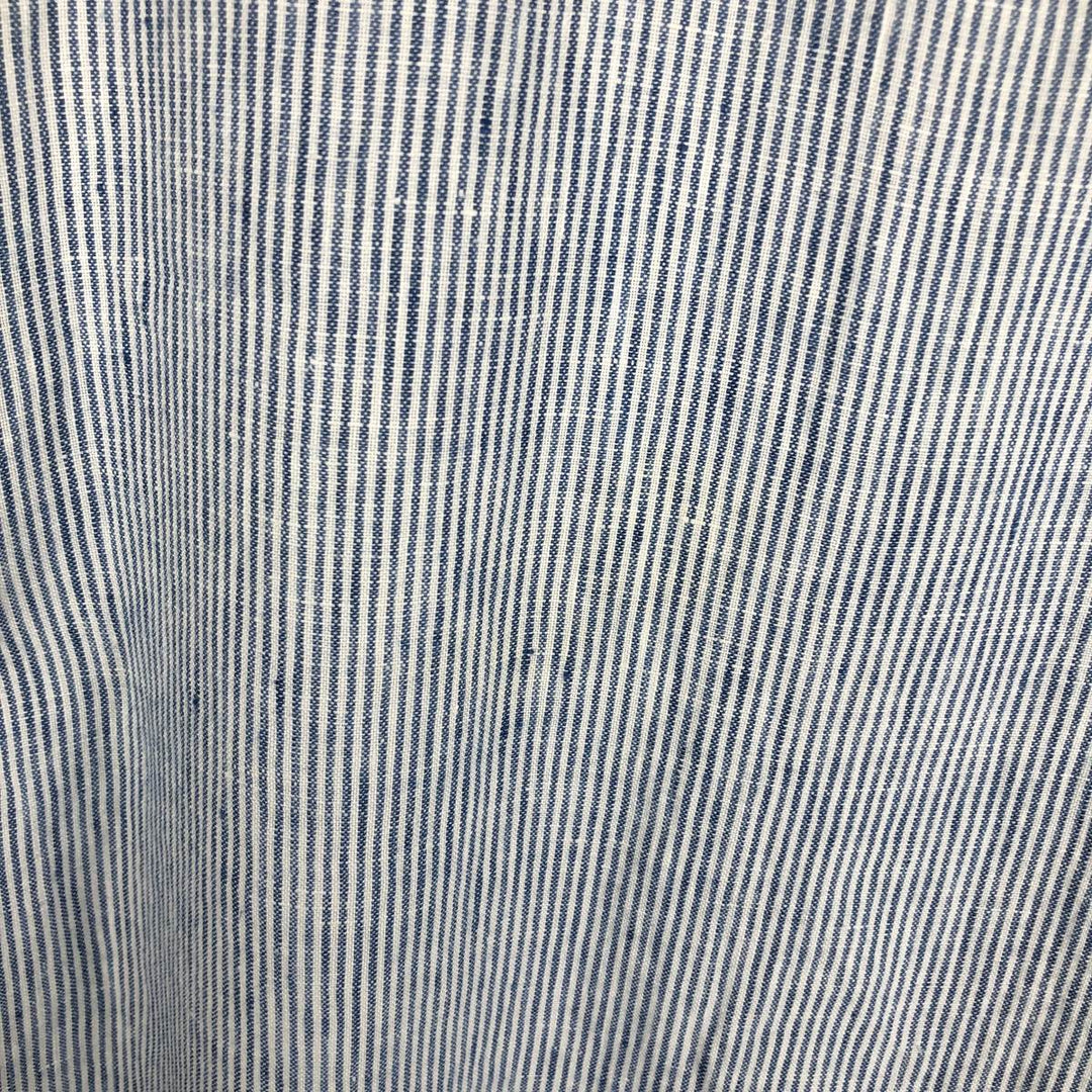 90s-00'S LLBean SLIGHTLY FITTED Stripe Pattern Short-Sleeve Linen Shirt, Men's Size L (approx.) linen blue type Vintage Second Hand