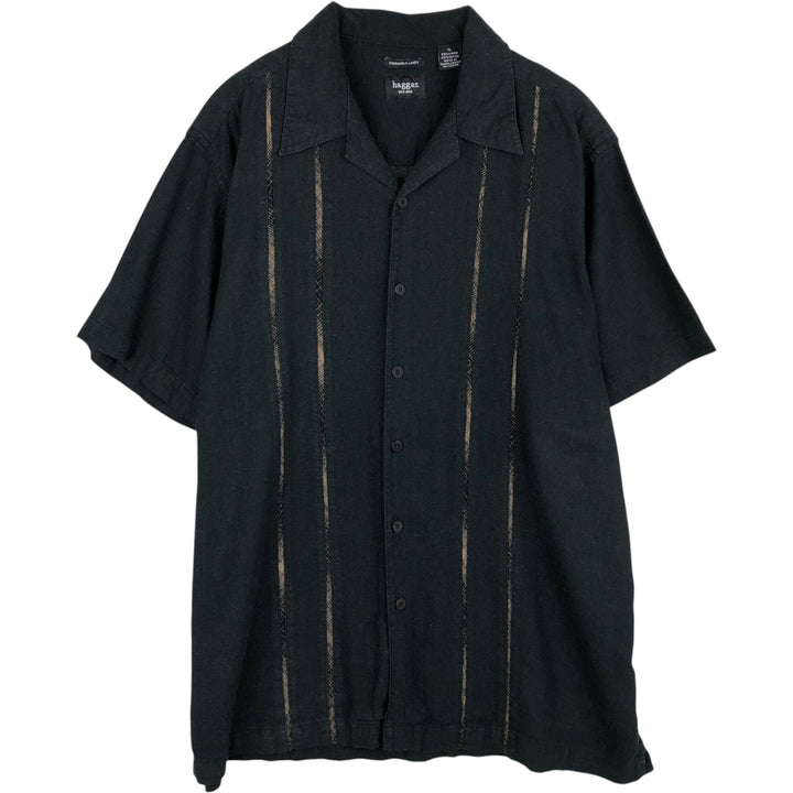 HAGGAR Short-Sleeve Open-Collar Rayon x Linen Shirt, Boxy Fit, Men's Size XL (approx.) linen black type Vintage Second Hand