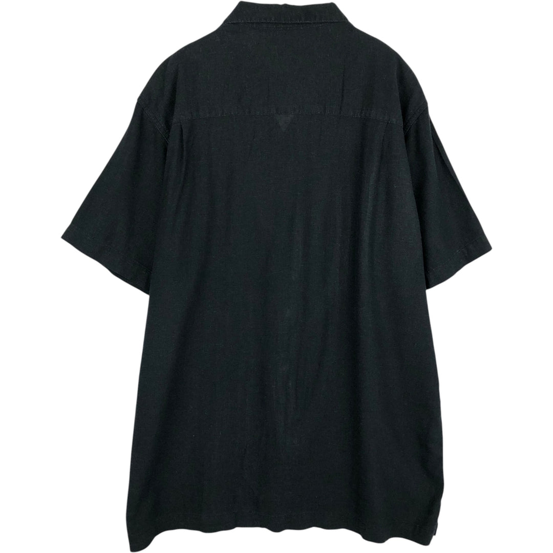 HAGGAR Short-Sleeve Open-Collar Rayon x Linen Shirt, Boxy Fit, Men's Size XL (approx.) linen black type Vintage Second Hand