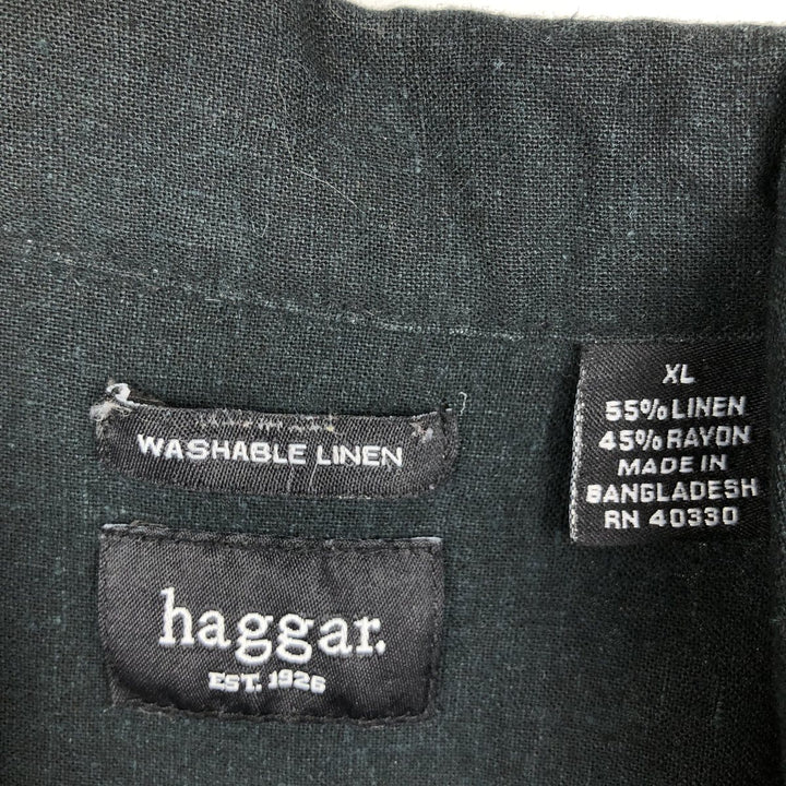 HAGGAR Short-Sleeve Open-Collar Rayon x Linen Shirt, Boxy Fit, Men's Size XL (approx.) linen black type Vintage Second Hand