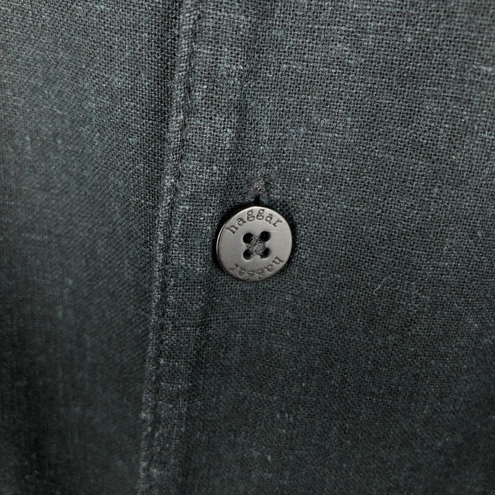 HAGGAR Short-Sleeve Open-Collar Rayon x Linen Shirt, Boxy Fit, Men's Size XL (approx.) linen black type Vintage Second Hand