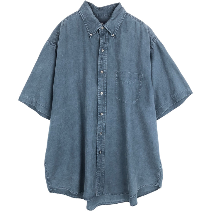 Brooks Brothers 346 short sleeve linen button-down shirt, men's size L linen navy blue type Vintage Second Hand