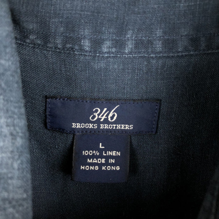 Brooks Brothers 346 short sleeve linen button-down shirt, men's size L linen navy blue type Vintage Second Hand