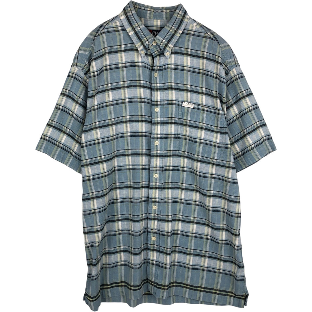 Ralph Lauren CHAPS Short-Sleeve Button-Down Check Shirt, Boxy Shirt, Men's Size XL (approx.) unclear Blue type light blue Vintage Second Hand