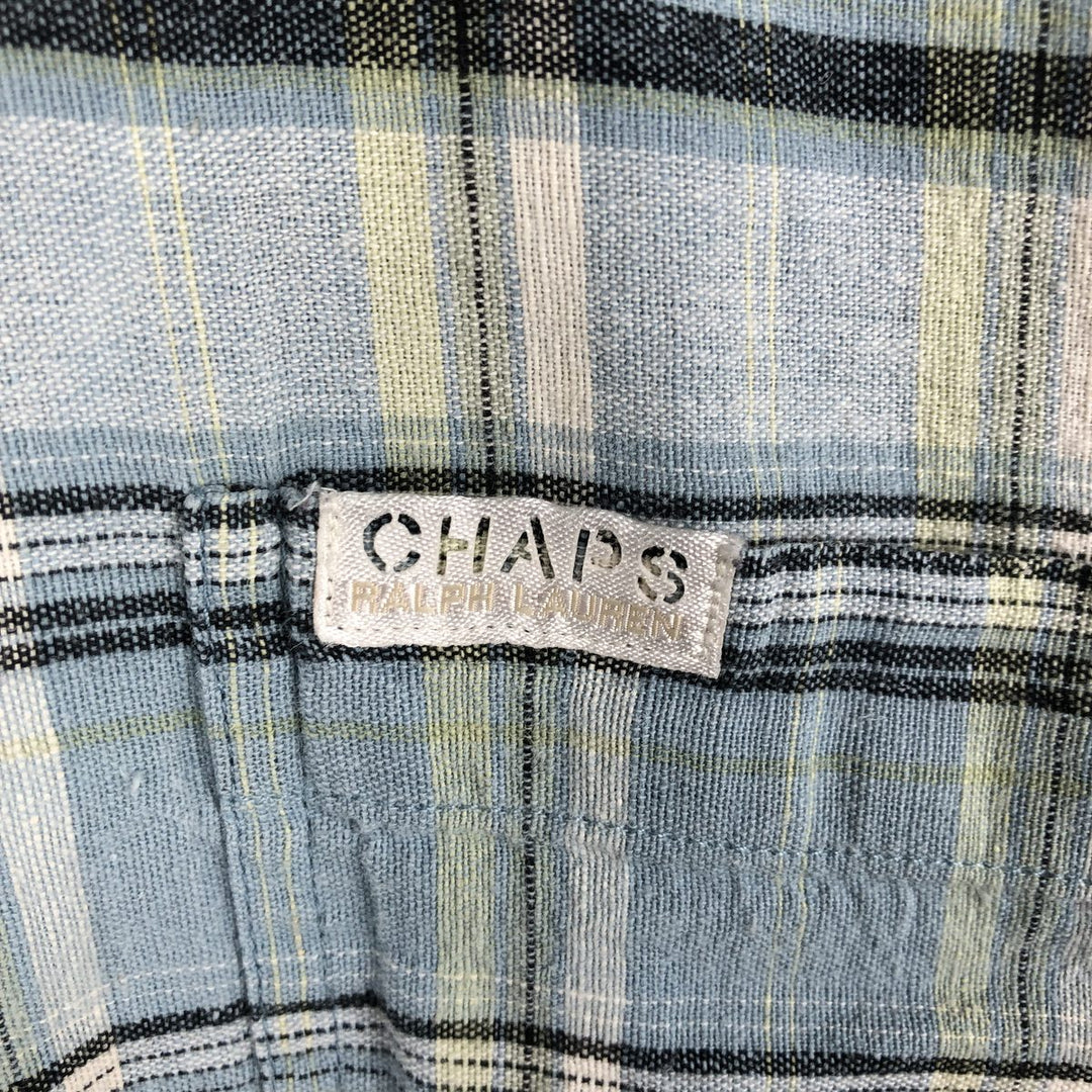 Ralph Lauren CHAPS Short-Sleeve Button-Down Check Shirt, Boxy Shirt, Men's Size XL (approx.) unclear Blue type light blue Vintage Second Hand