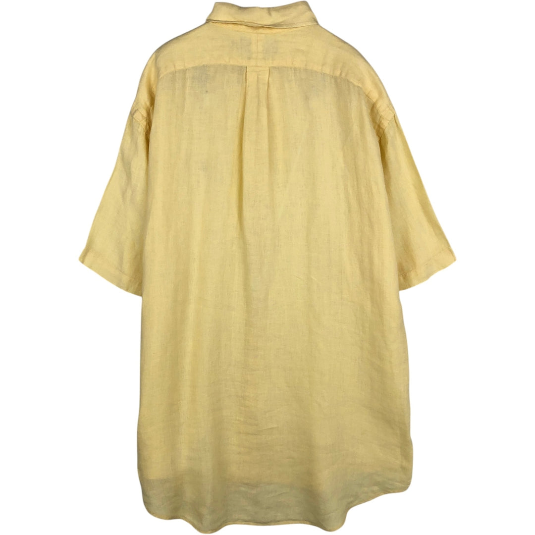 Ralph Lauren BLAKE Herringbone Short-Sleeve Linen Button-Down Shirt, Men's Size M (approx.) linen yellow type Vintage Second Hand