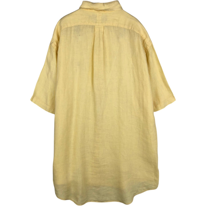 Ralph Lauren BLAKE Herringbone Short-Sleeve Linen Button-Down Shirt, Men's Size M (approx.) linen yellow type Vintage Second Hand