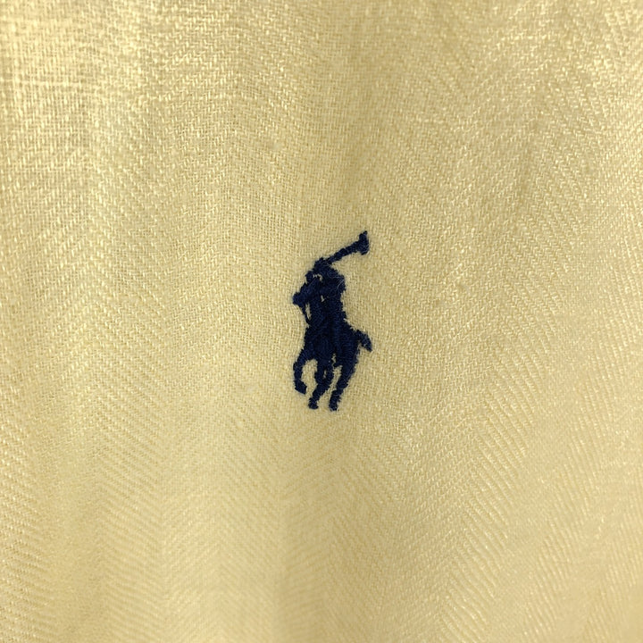 Ralph Lauren BLAKE Herringbone Short-Sleeve Linen Button-Down Shirt, Men's Size M (approx.) linen yellow type Vintage Second Hand