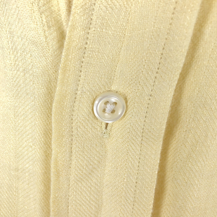 Ralph Lauren BLAKE Herringbone Short-Sleeve Linen Button-Down Shirt, Men's Size M (approx.) linen yellow type Vintage Second Hand