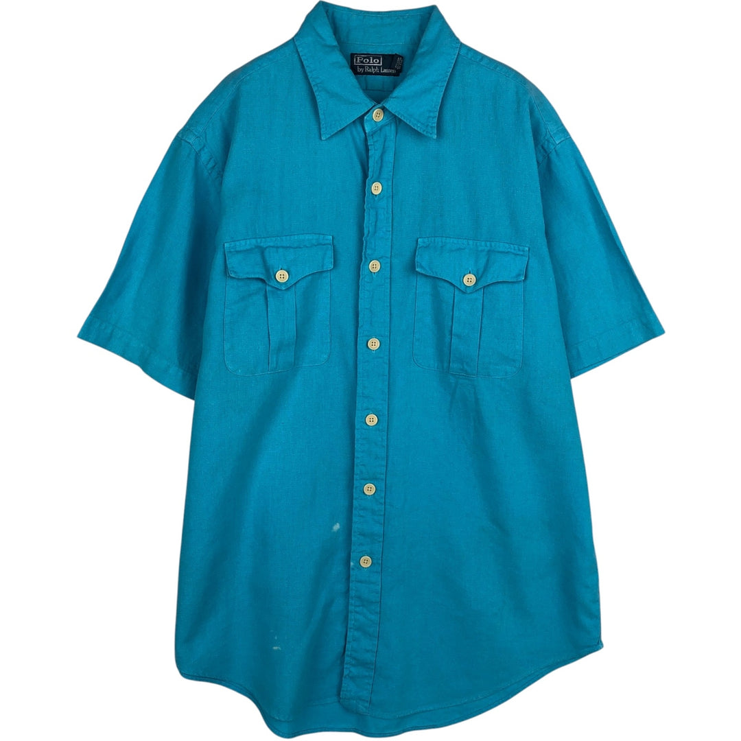Ralph Lauren POLO by Ralph Lauren short sleeve linen shirt, men's size L linen Blue type light blue Vintage Second Hand