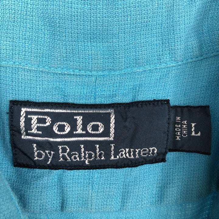 Ralph Lauren POLO by Ralph Lauren short sleeve linen shirt, men's size L linen Blue type light blue Vintage Second Hand