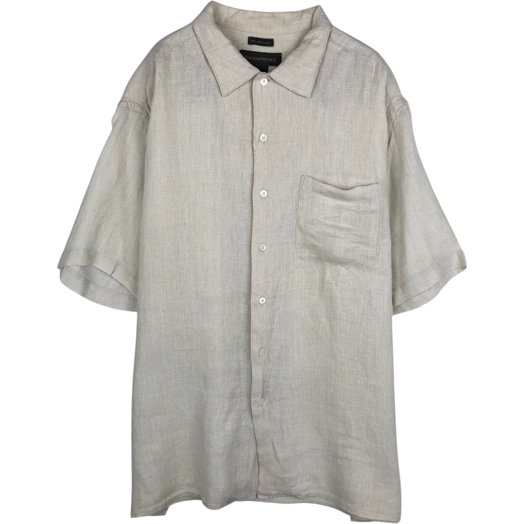 2000'S Banana Republic Short-Sleeve Linen Shirt, Men's Size L (approx.) linen Beige type Vintage Second Hand