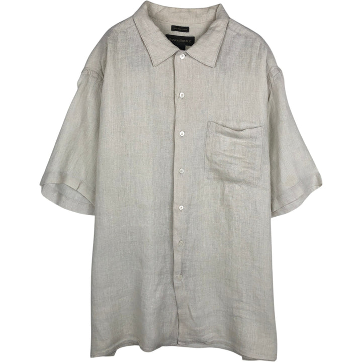 2000'S Banana Republic Short-Sleeve Linen Shirt, Men's Size L (approx.) linen Beige type Vintage Second Hand