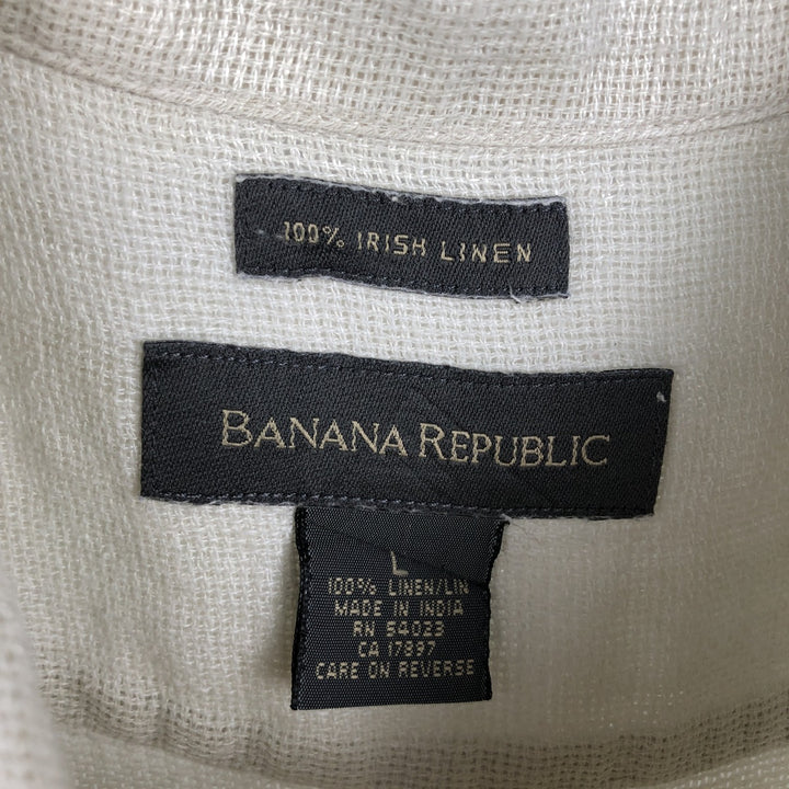 2000'S Banana Republic Short-Sleeve Linen Shirt, Men's Size L (approx.) linen Beige type Vintage Second Hand