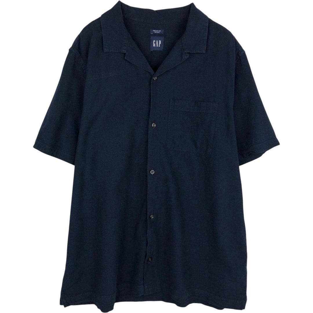 GAP Short-Sleeve Open-Collar Cotton x Linen Shirt, Men's Size L (approx.) linen navy blue type Vintage Second Hand