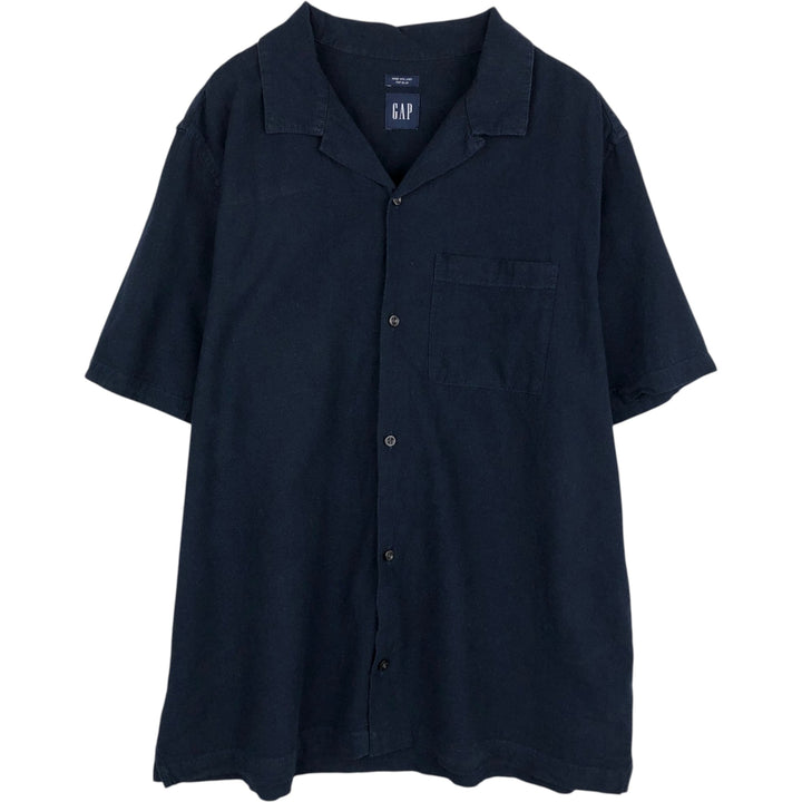 GAP Short-Sleeve Open-Collar Cotton x Linen Shirt, Men's Size L (approx.) linen navy blue type Vintage Second Hand