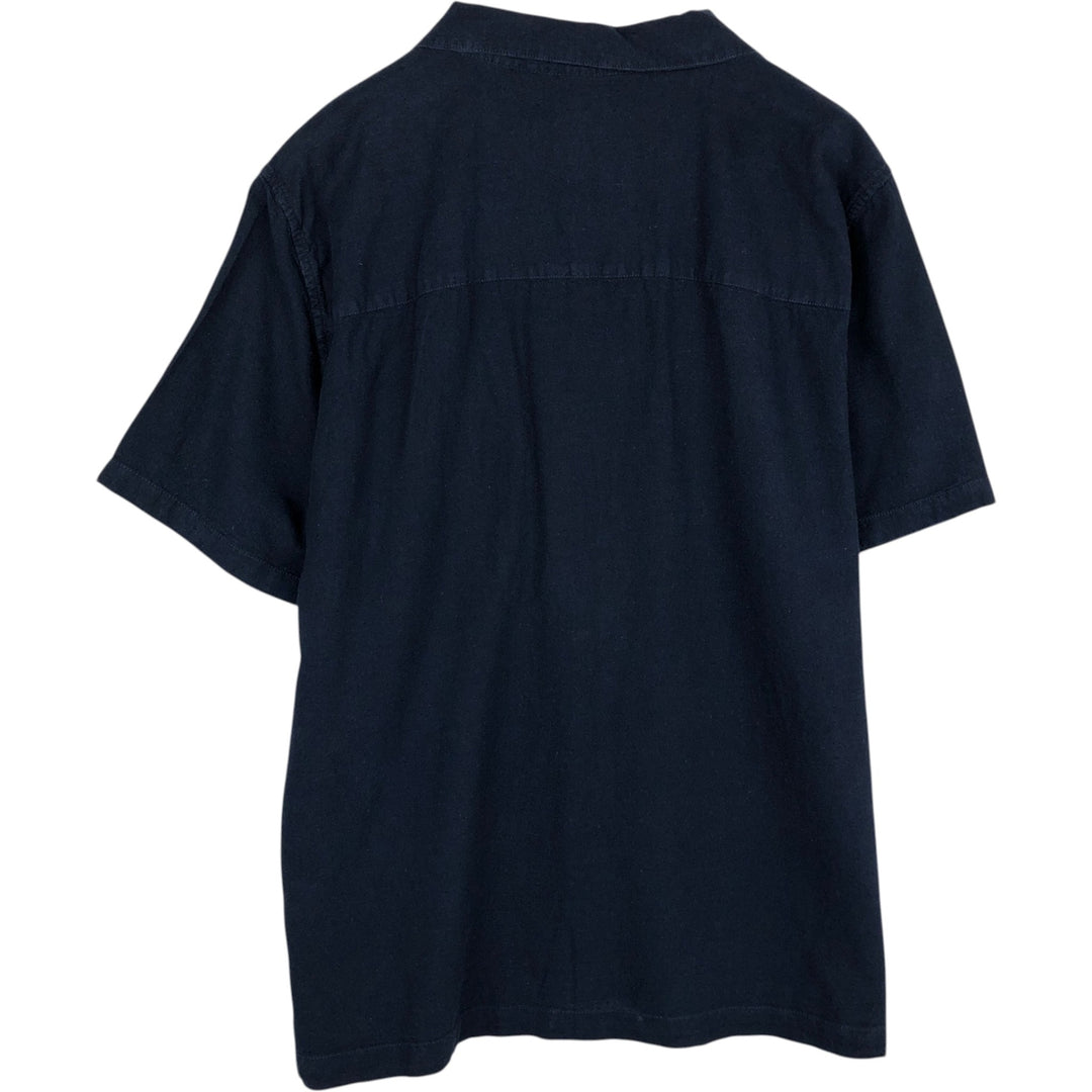 GAP Short-Sleeve Open-Collar Cotton x Linen Shirt, Men's Size L (approx.) linen navy blue type Vintage Second Hand