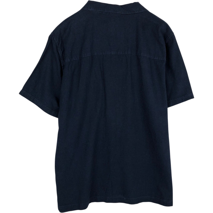 GAP Short-Sleeve Open-Collar Cotton x Linen Shirt, Men's Size L (approx.) linen navy blue type Vintage Second Hand