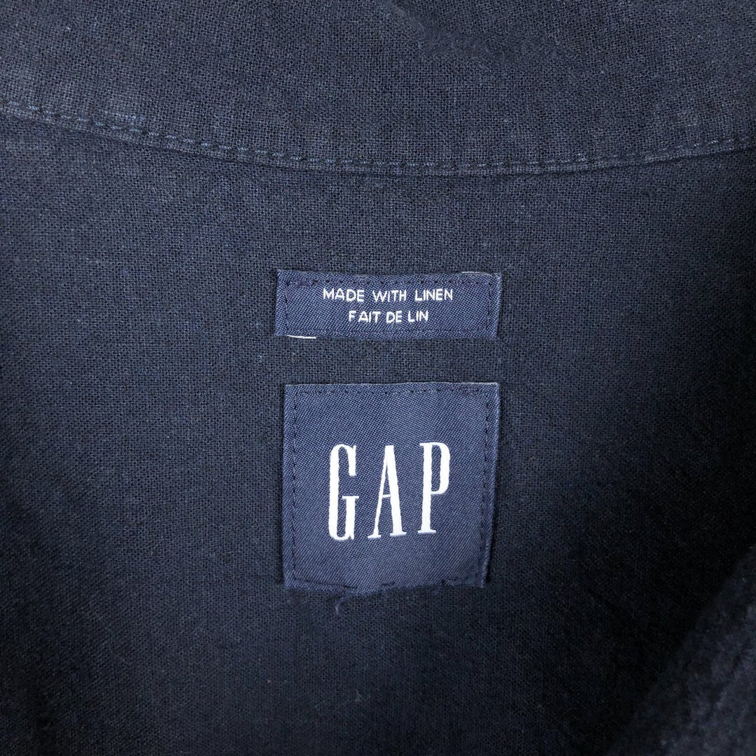 GAP Short-Sleeve Open-Collar Cotton x Linen Shirt, Men's Size L (approx.) linen navy blue type Vintage Second Hand
