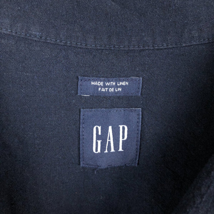 GAP Short-Sleeve Open-Collar Cotton x Linen Shirt, Men's Size L (approx.) linen navy blue type Vintage Second Hand