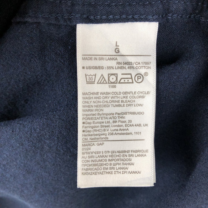 GAP Short-Sleeve Open-Collar Cotton x Linen Shirt, Men's Size L (approx.) linen navy blue type Vintage Second Hand