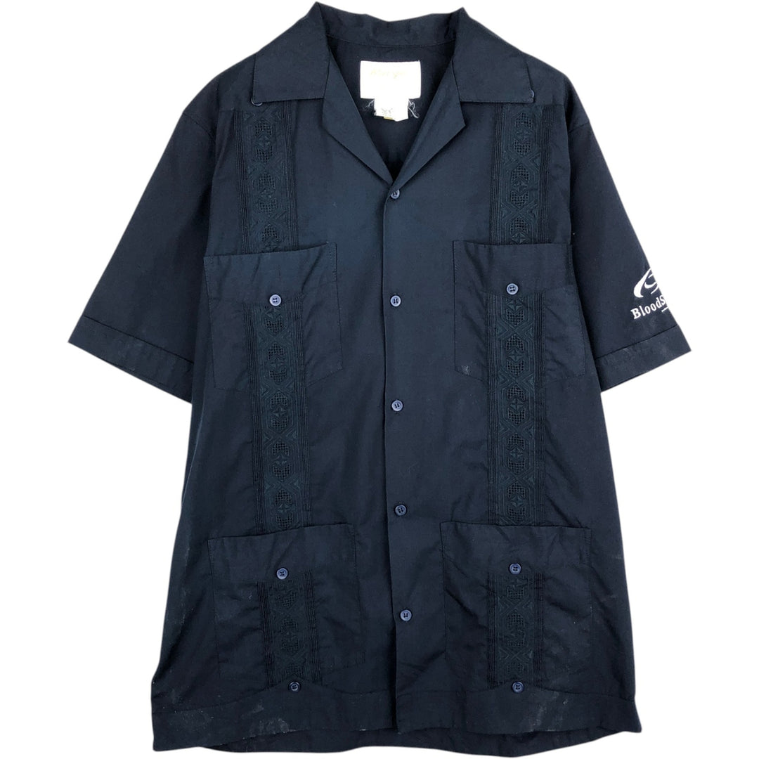 90'S RAVGO CLASSIC Short-Sleeve Open-Collar Mexican Shirt / Cuban Shirt / Boxy Shirt / Men's Size S (Equivalent) / Vintage polyester navy blue type Vintage Second Hand