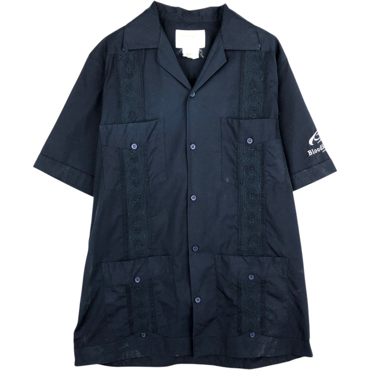 90'S RAVGO CLASSIC Short-Sleeve Open-Collar Mexican Shirt / Cuban Shirt / Boxy Shirt / Men's Size S (Equivalent) / Vintage polyester navy blue type Vintage Second Hand
