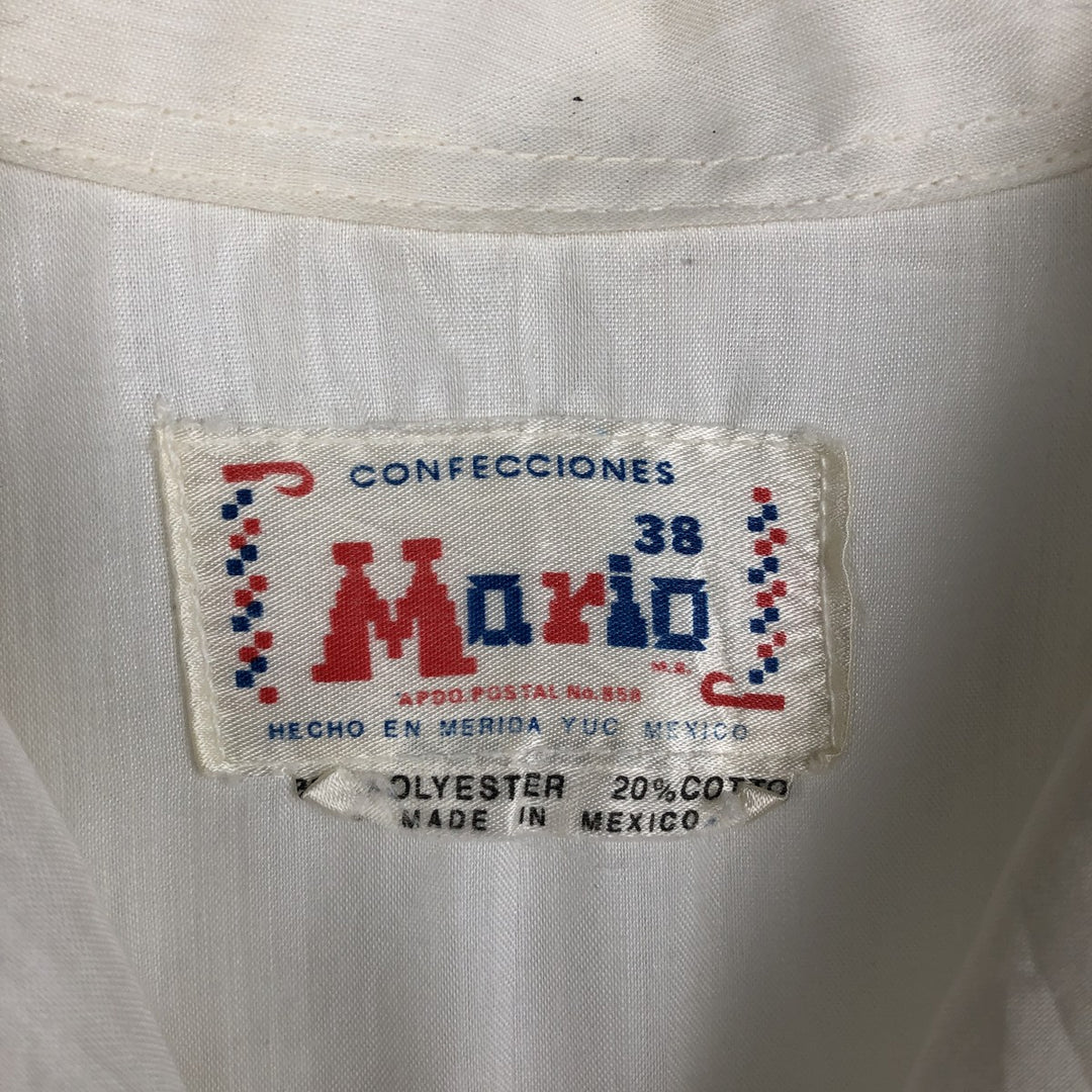 1970s-era MARIO short-sleeved open-collar Mexican shirt, Cuban shirt, boxy shirt, men's size M equivalent, vintage. polyester white type Vintage Second Hand
