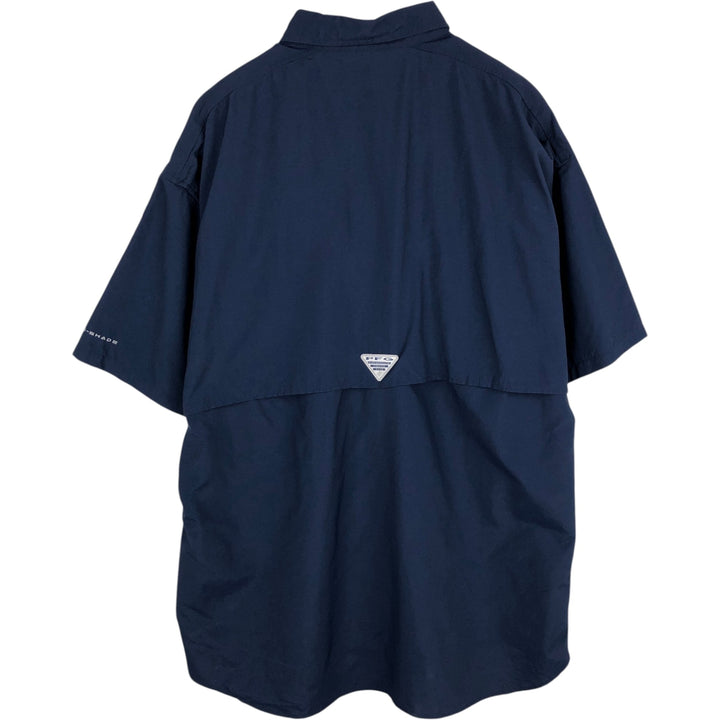 Columbia PFG OMNI-SHADE Short-Sleeve Button-Down Fishing Shirt, Men's Size XL (approx.) Nylon navy blue type Vintage Second Hand
