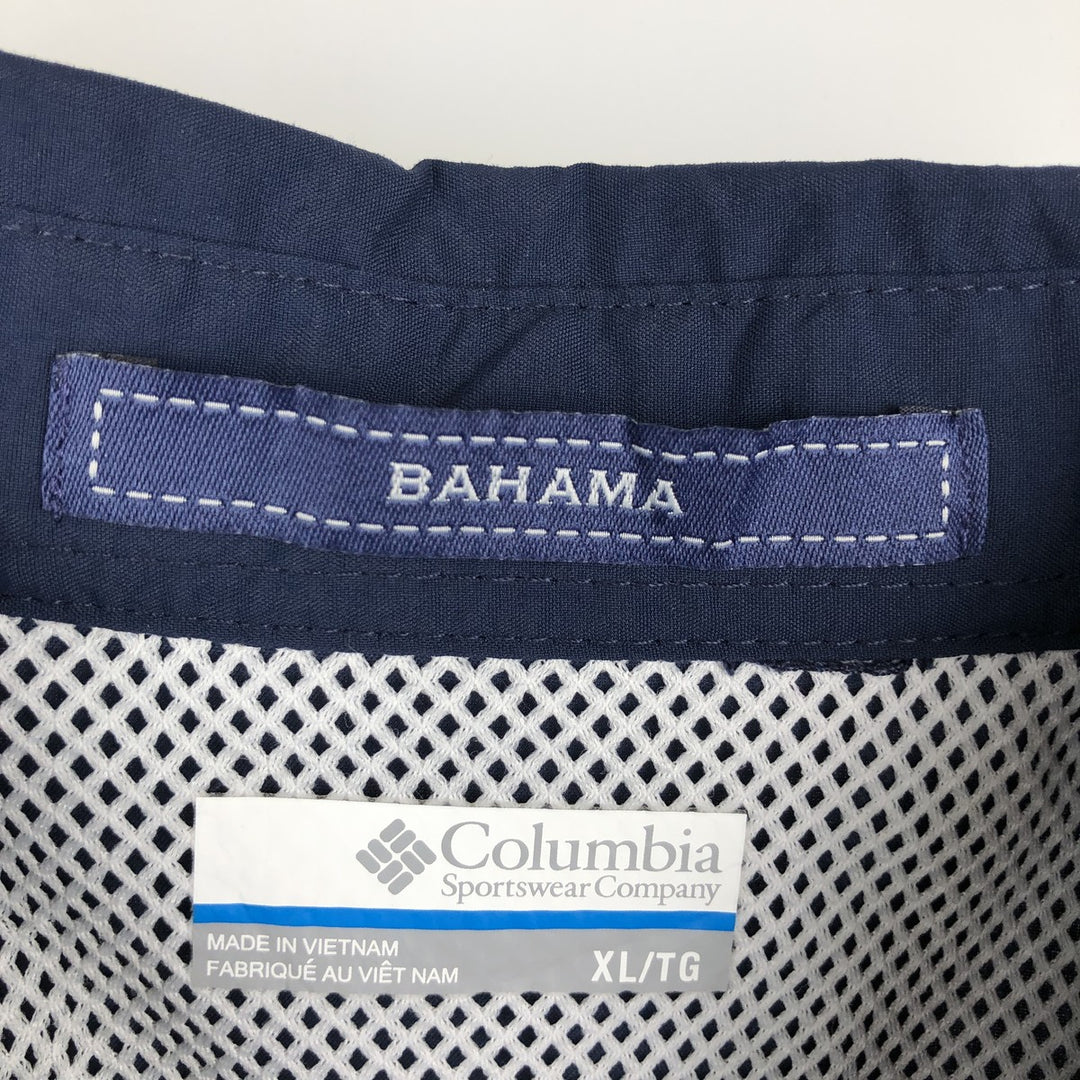 Columbia PFG OMNI-SHADE Short-Sleeve Button-Down Fishing Shirt, Men's Size XL (approx.) Nylon navy blue type Vintage Second Hand