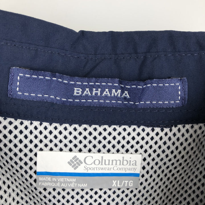 Columbia PFG OMNI-SHADE Short-Sleeve Button-Down Fishing Shirt, Men's Size XL (approx.) Nylon navy blue type Vintage Second Hand