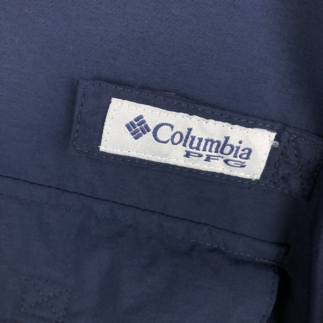 Columbia PFG OMNI-SHADE Short-Sleeve Button-Down Fishing Shirt, Men's Size XL (approx.) Nylon navy blue type Vintage Second Hand