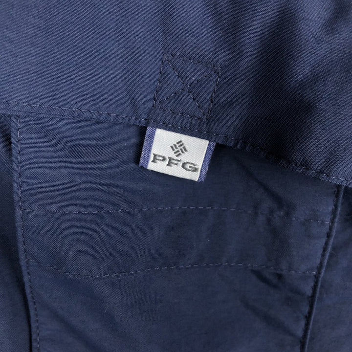 Columbia PFG OMNI-SHADE Short-Sleeve Button-Down Fishing Shirt, Men's Size XL (approx.) Nylon navy blue type Vintage Second Hand