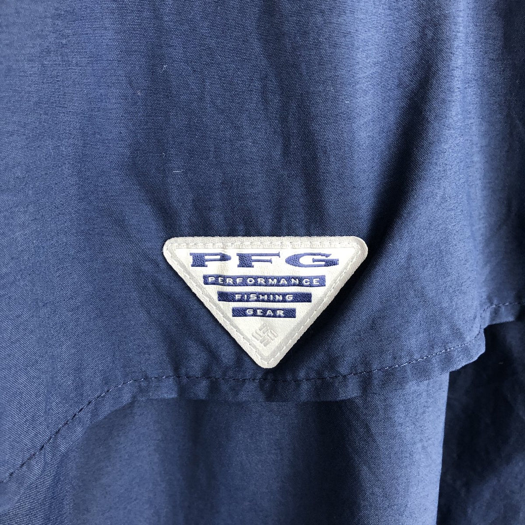 Columbia PFG OMNI-SHADE Short-Sleeve Button-Down Fishing Shirt, Men's Size XL (approx.) Nylon navy blue type Vintage Second Hand