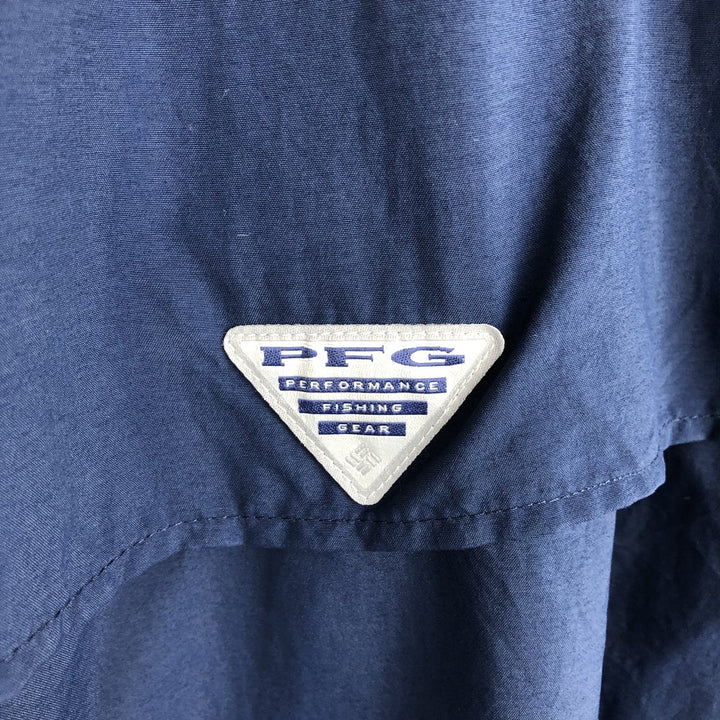 Columbia PFG OMNI-SHADE Short-Sleeve Button-Down Fishing Shirt, Men's Size XL (approx.) Nylon navy blue type Vintage Second Hand