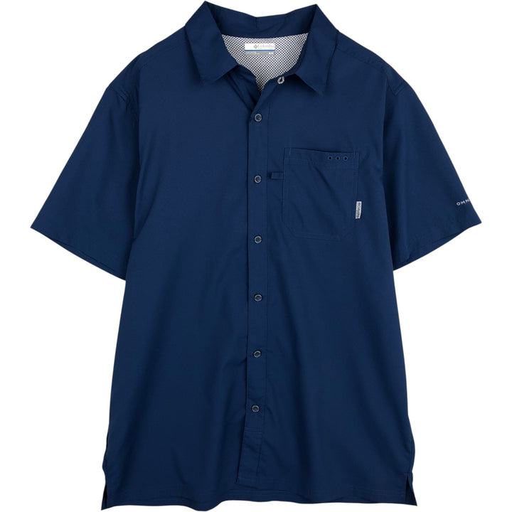 Columbia PFG Short-Sleeve Omni-Shade Open Collar Fishing Shirt (Box Shirt) - Men's Size M (approx.) polyester navy blue type Vintage Second Hand