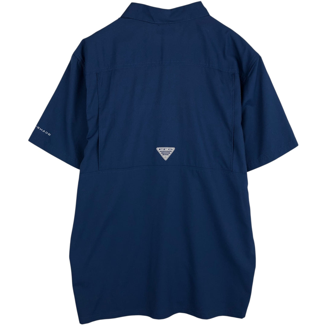 Columbia PFG Short-Sleeve Omni-Shade Open Collar Fishing Shirt (Box Shirt) - Men's Size M (approx.) polyester navy blue type Vintage Second Hand