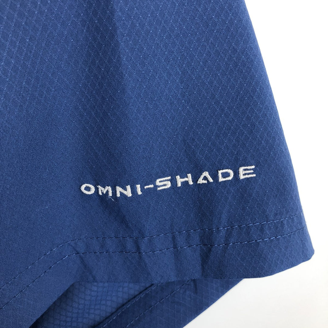 Columbia PFG Short-Sleeve Omni-Shade Open Collar Fishing Shirt (Box Shirt) - Men's Size M (approx.) polyester navy blue type Vintage Second Hand