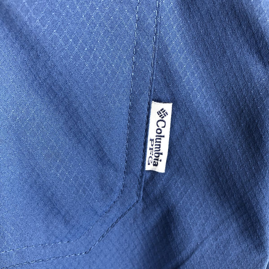 Columbia PFG Short-Sleeve Omni-Shade Open Collar Fishing Shirt (Box Shirt) - Men's Size M (approx.) polyester navy blue type Vintage Second Hand