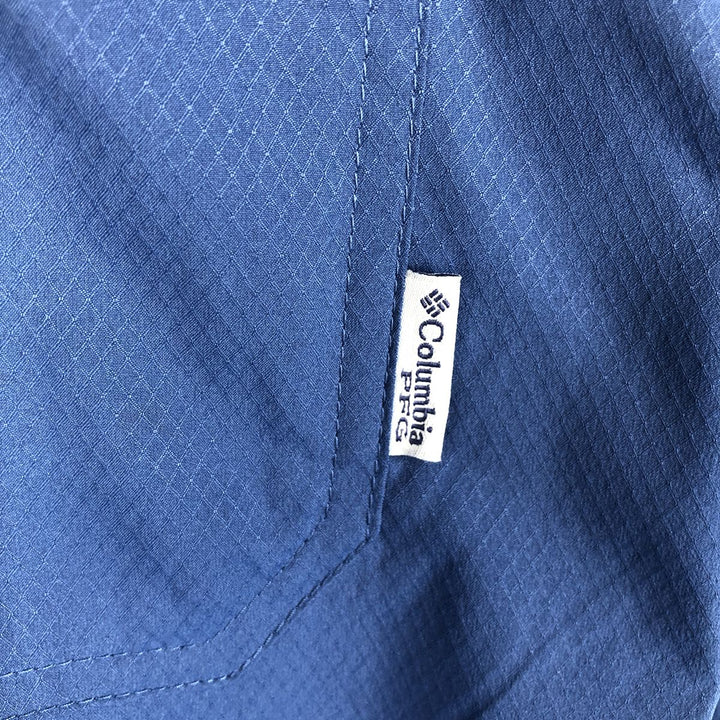 Columbia PFG Short-Sleeve Omni-Shade Open Collar Fishing Shirt (Box Shirt) - Men's Size M (approx.) polyester navy blue type Vintage Second Hand