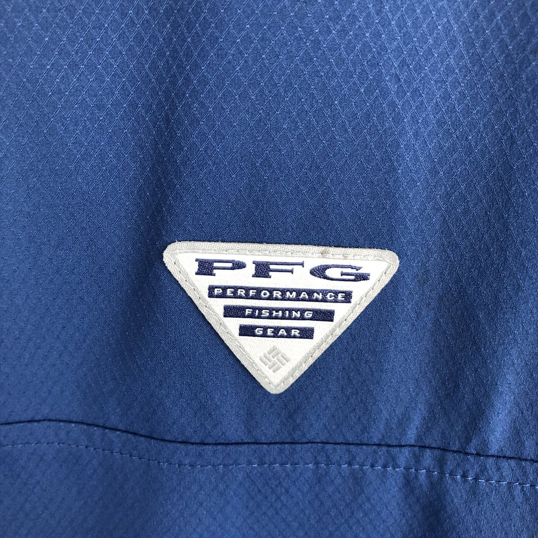 Columbia PFG Short-Sleeve Omni-Shade Open Collar Fishing Shirt (Box Shirt) - Men's Size M (approx.) polyester navy blue type Vintage Second Hand