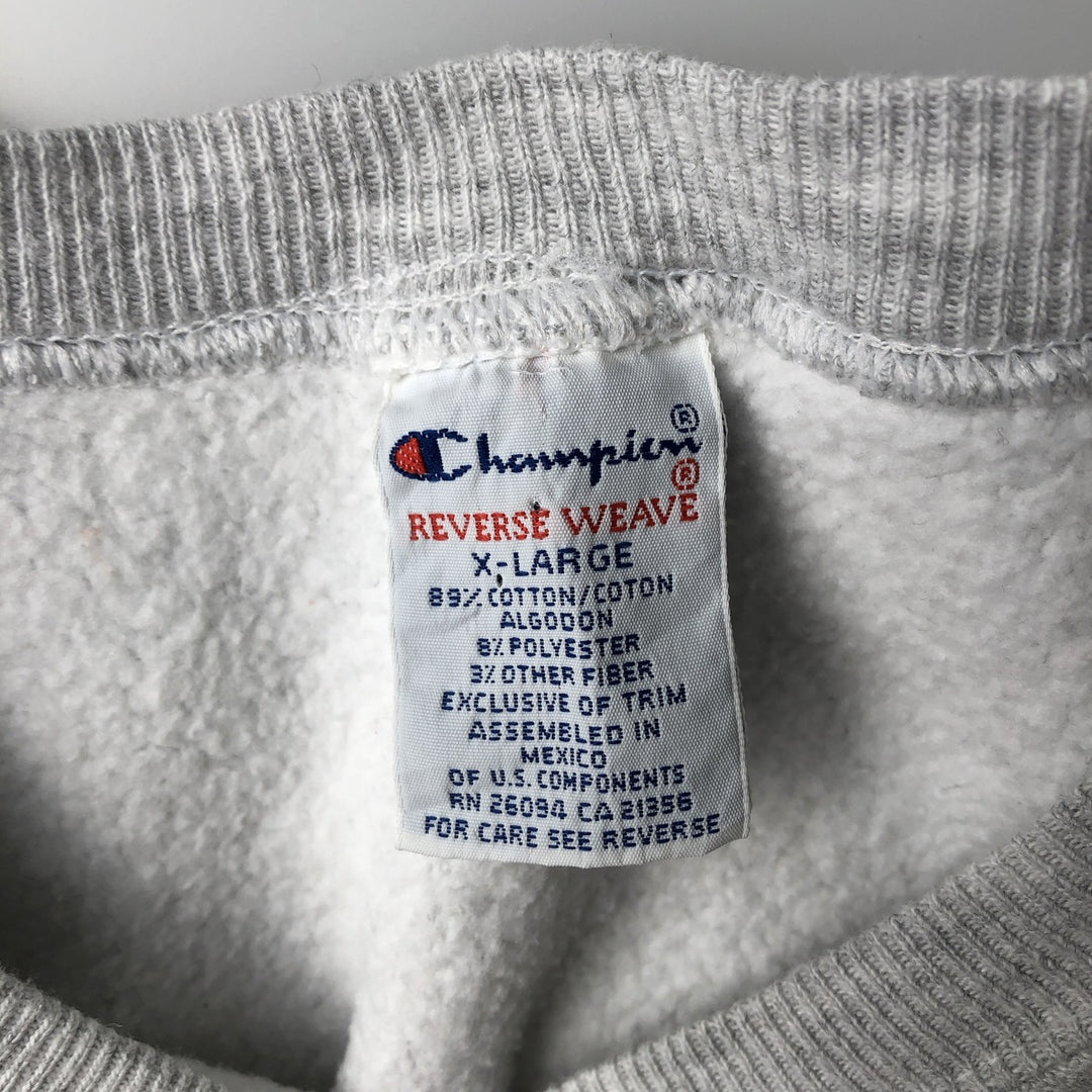 90'S Champion Reverse Weave Embroidered Tag College Sweatshirt Trainer Men's XL Vintage cotton gray type Vintage Second Hand