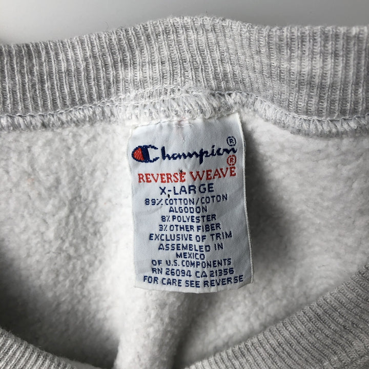90'S Champion Reverse Weave Embroidered Tag College Sweatshirt Trainer Men's XL Vintage cotton gray type Vintage Second Hand