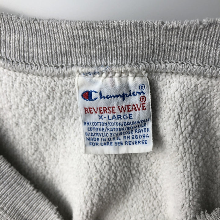 90'S Champion Reverse Weave Sweatshirt with Embroidered Tag and Advertising, Made in USA, Men's Size XL (approx.) cotton gray type Vintage Second Hand