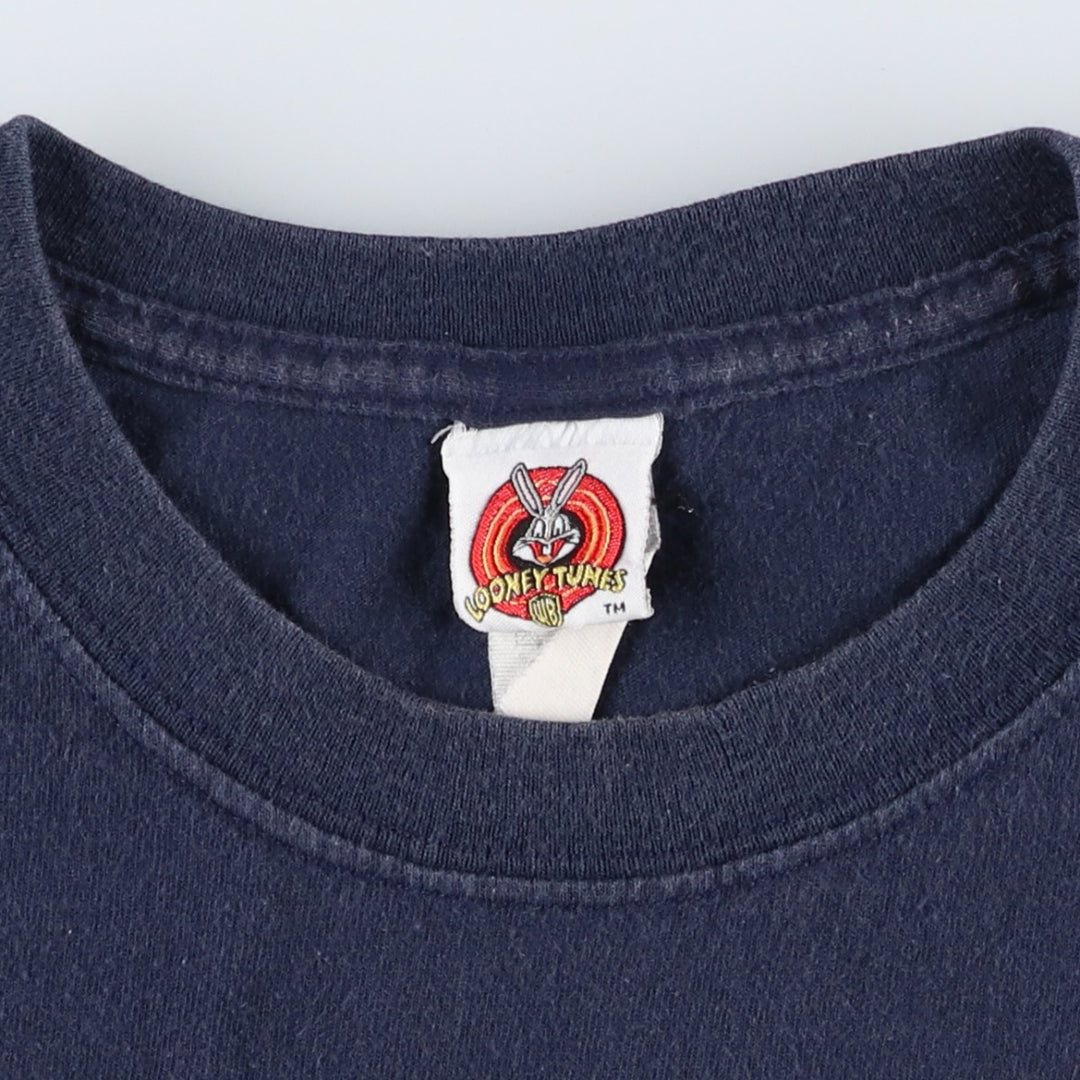 90'S Looney Tunes Sylvester Cat Tweety Character Print T-Shirt (Women's Size L) cotton navy blue type Vintage Second Hand